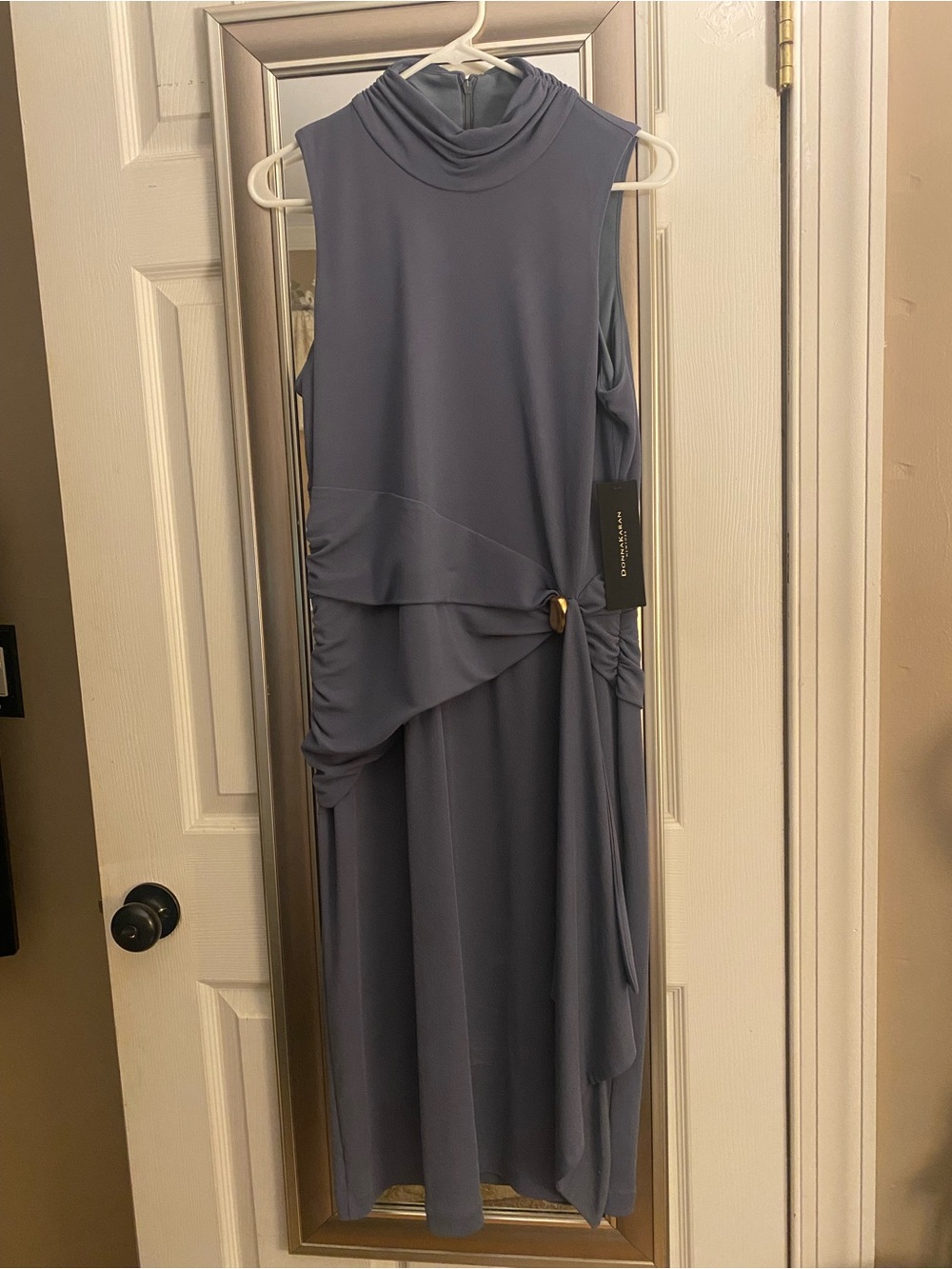 Donna Karan Gray High-Neck Draped Midi Dress - Picture 2 of 5
